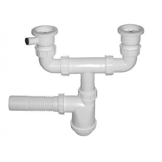 SYFON ZLEW PODWÓJNY SITKO PLASTIK Z PODŁ.PRALKI KARLAK -zdjęcie numer 1