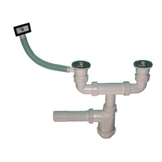 SYFON ZLEW PODWÓJNY Z PRZELEWEM SITKO METAL KARLAK -zdjęcie numer 1