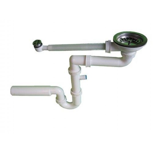 SYFON ZLEW POJEDYŃCZY Z GARDZIELĄ 113MM + PRZELEW SITKO NIERDZEWNE KARLAK -zdjęcie numer 1