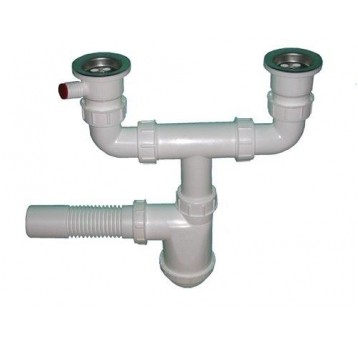 SYFON ZLEW PODWÓJNY SITKO METAL Z PODŁ.PRALKI KARLAK