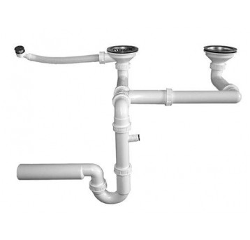 SYFON ZLEW PODWÓJNY Z GARDZIELĄ 113MM + PRZELEW SITKO NIERDZEWNE KARLAK