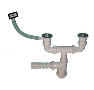 SYFON ZLEW PODWÓJNY Z PRZELEWEM SITKO METAL KARLAK